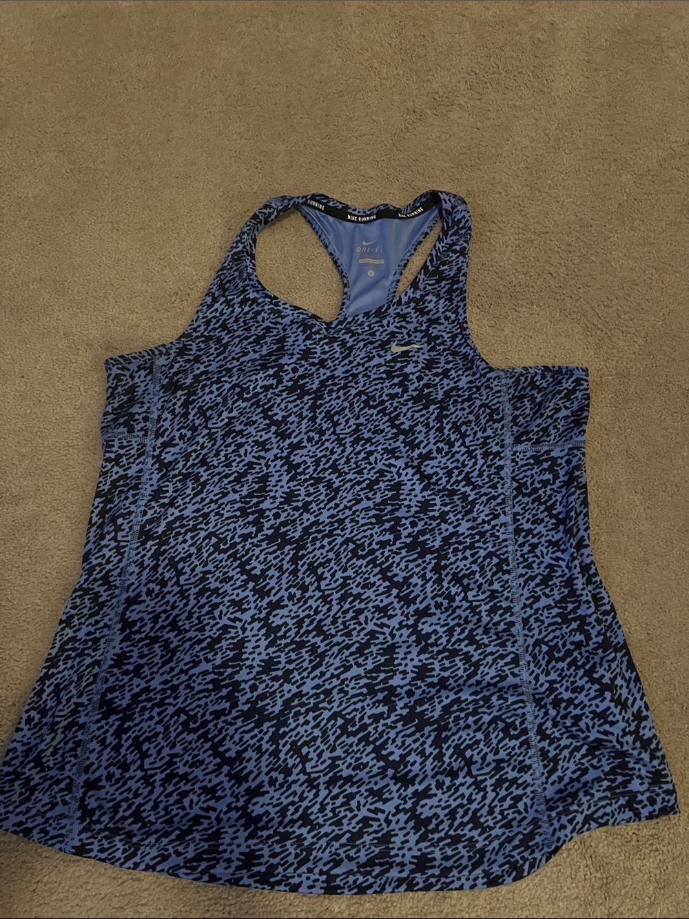 Nike Running Dri-Fit Blue/Black Patterned Racerback Tank- size Large, EUC